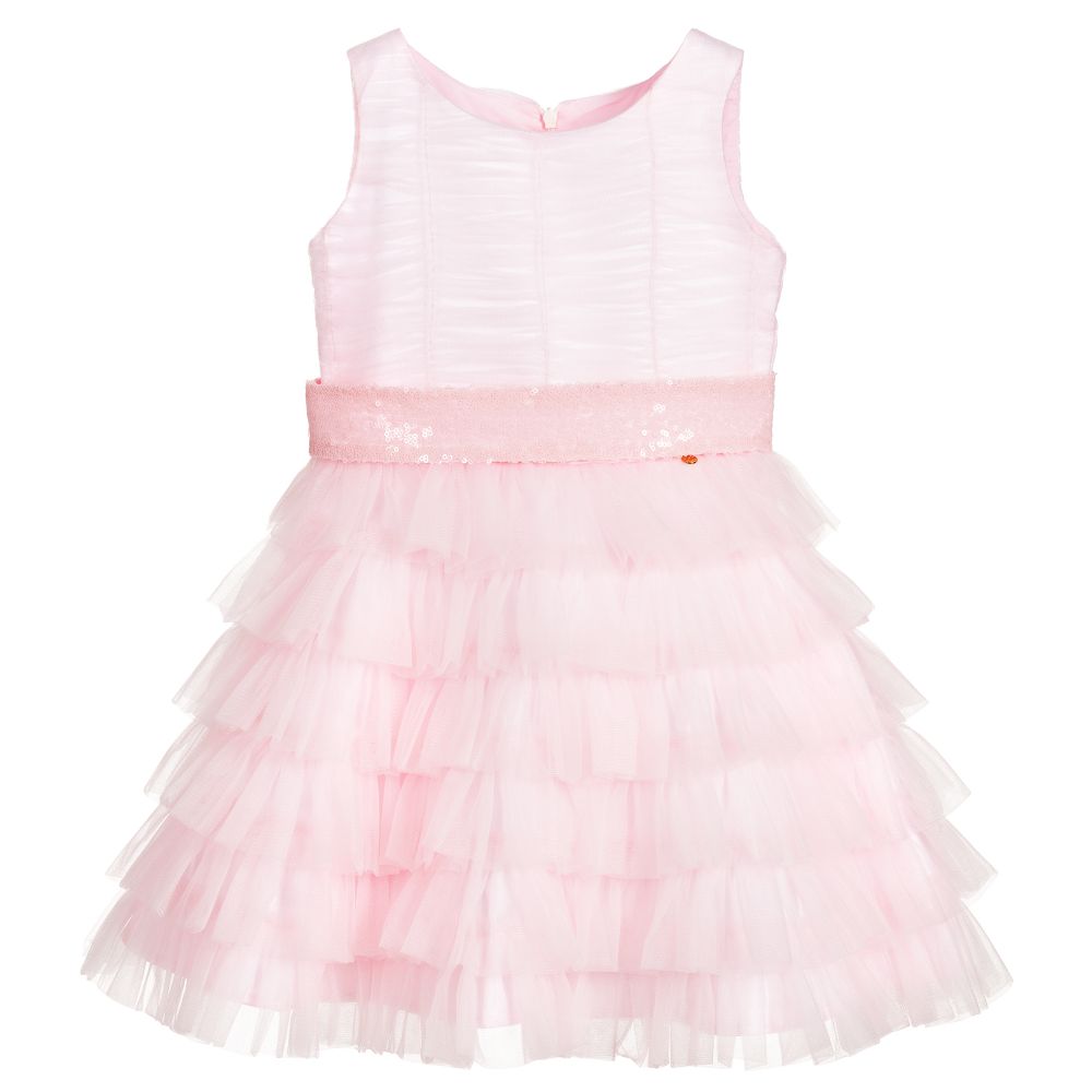 Le Mu - Girls Pink Tiered Tulle Dress | Childrensalon