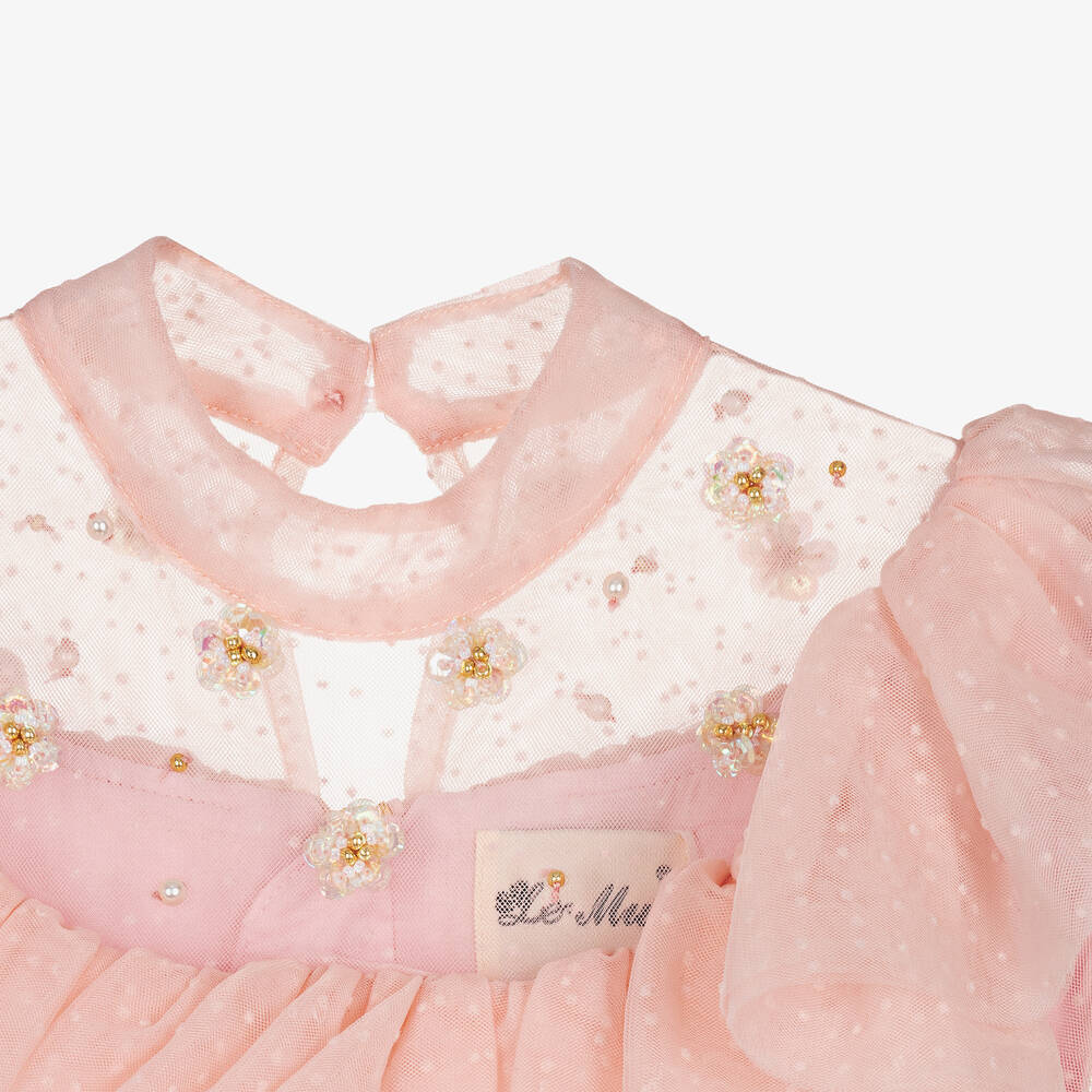 Le Mu-Girls Pink Tulle Frilled Dress | Childrensalon Outlet
