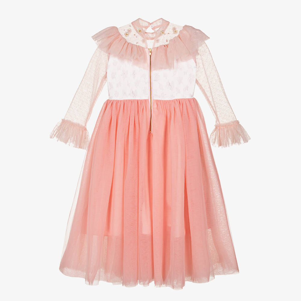 Le Mu-Girls Pink Tulle Frilled Dress | Childrensalon Outlet
