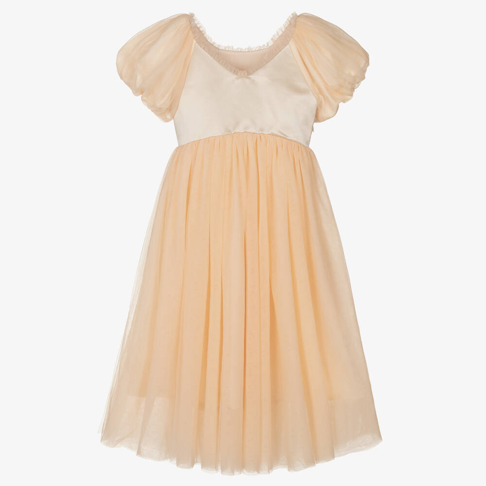 Le Mu-Girls Pink Tulle Long Dress | Childrensalon Outlet