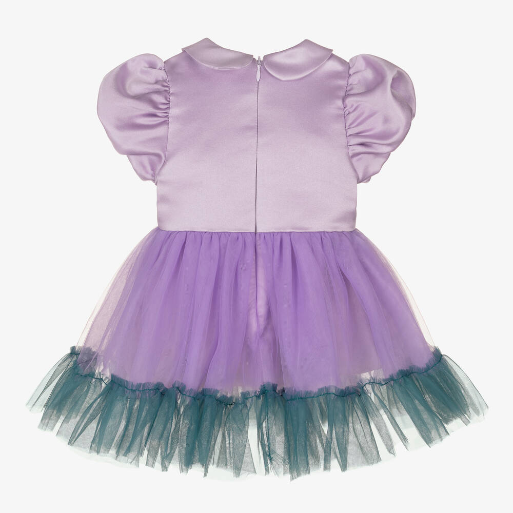 Le Mu-Girls Purple Satin, Tulle & Velvet Bow Dress | Childrensalon Outlet