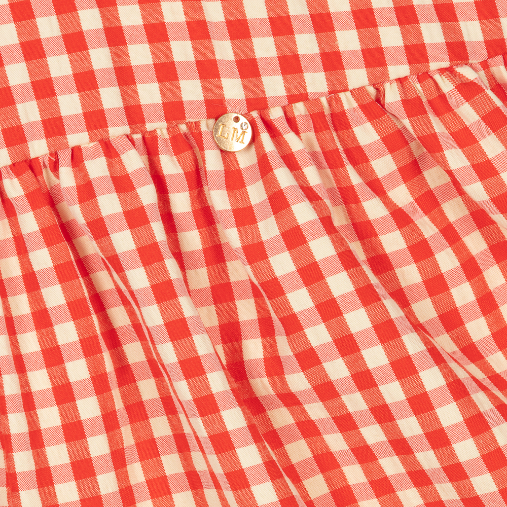Le Mu-Girls Red Check Cotton Dress | Childrensalon Outlet