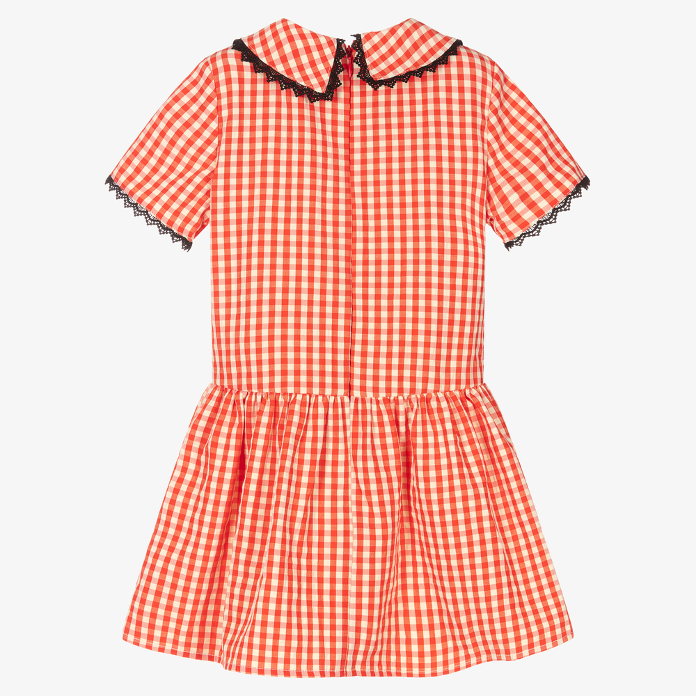 Le Mu-Girls Red Check Cotton Dress | Childrensalon Outlet