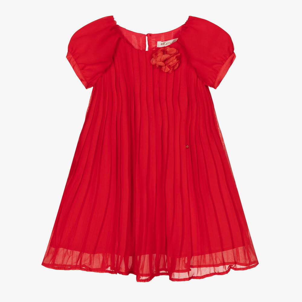 Le Mu - Girls Red Chiffon Dress | Childrensalon