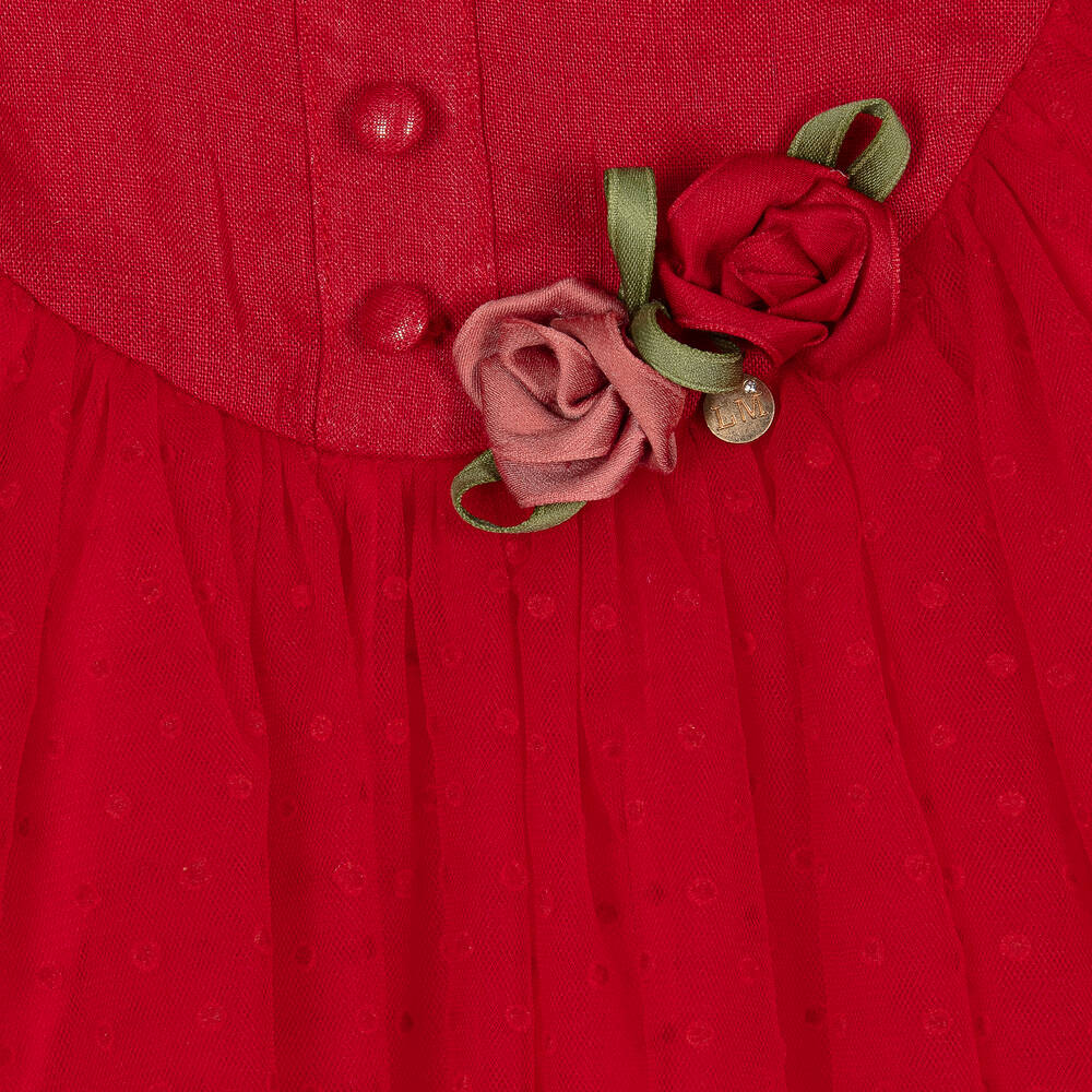 Le Mu-Girls Red Dotted Tulle Dress | Childrensalon Outlet