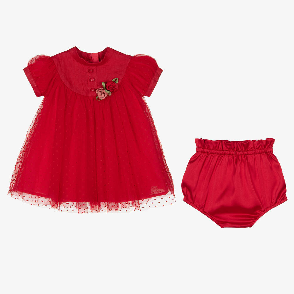 Le Mu-Girls Red Dotted Tulle Dress | Childrensalon Outlet