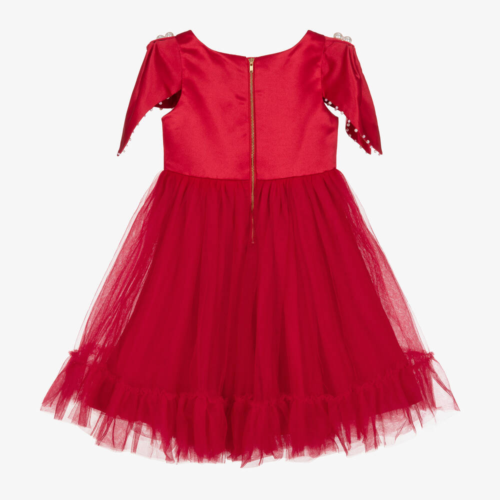 Le Mu-Girls Red Satin & Tulle Dress | Childrensalon Outlet