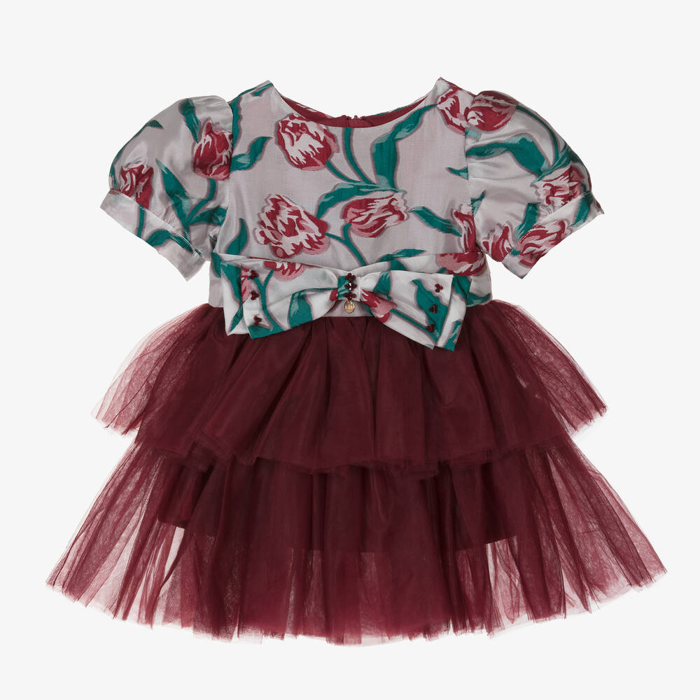 Le Mu - Красное платье с тюльпанами из тюля для девочек | Childrensalon