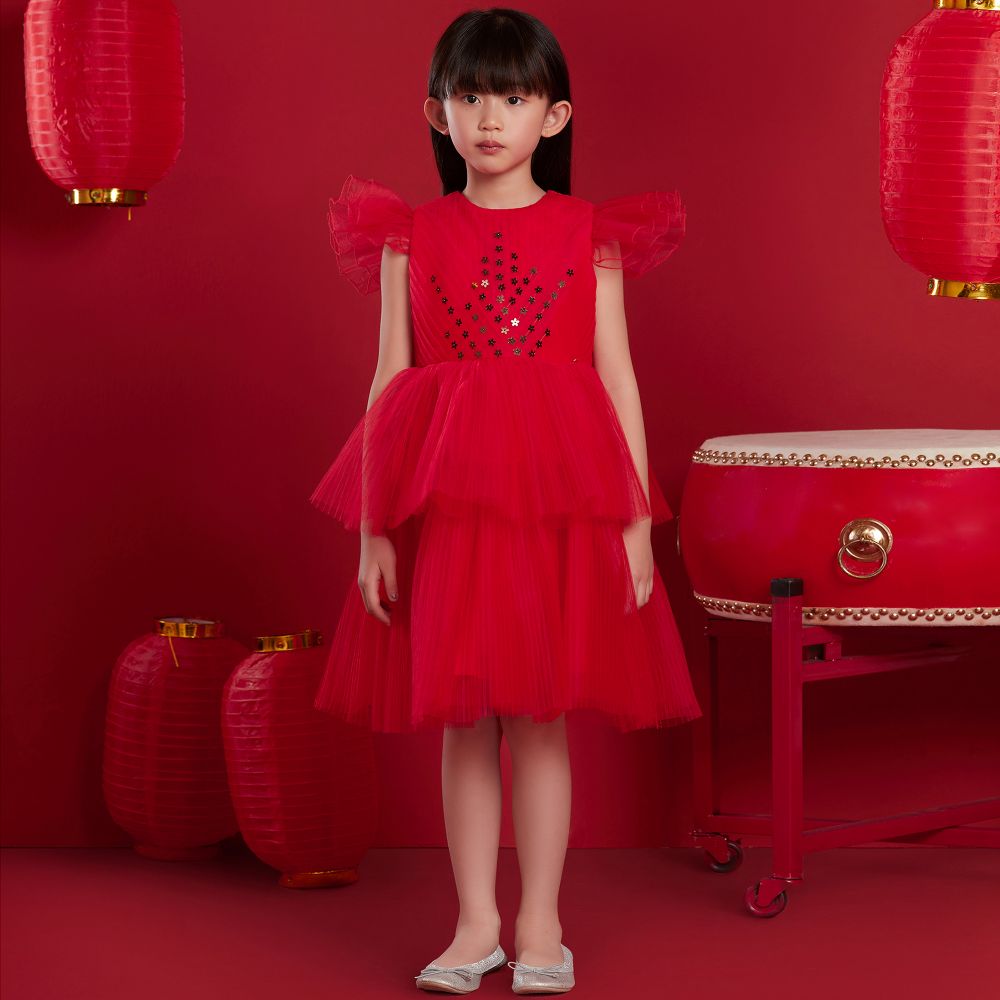 Red tulle dress girls sale