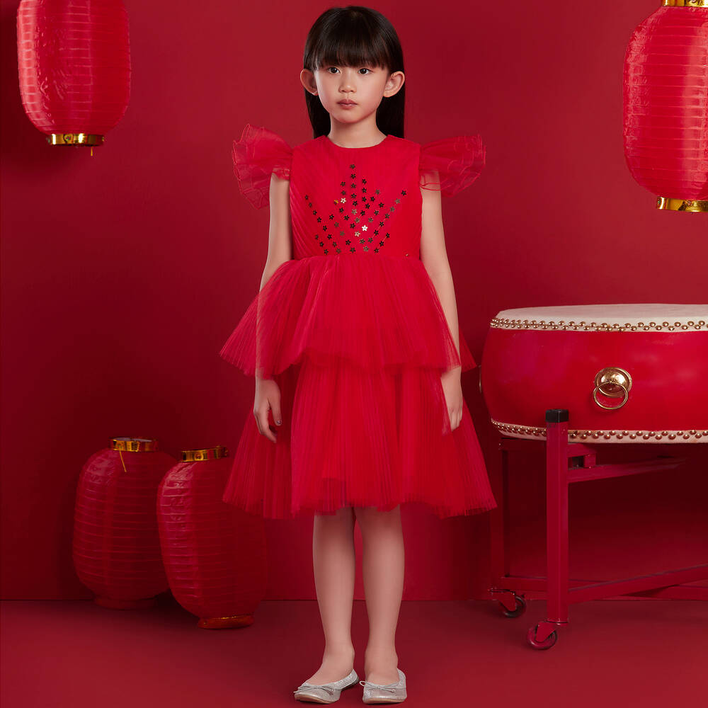 Le Mu-Красное платье из тюля для девочек | Childrensalon Outlet