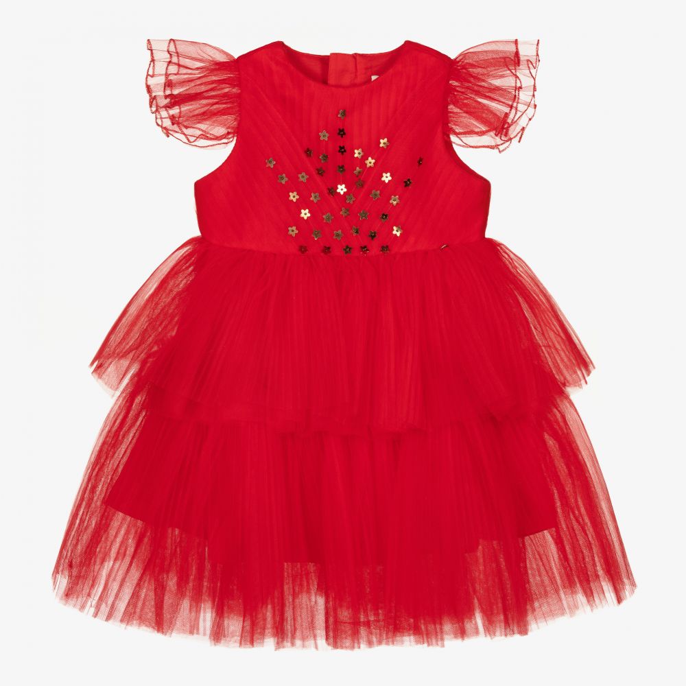 Le Mu - Girls Red Tulle Dress | Childrensalon