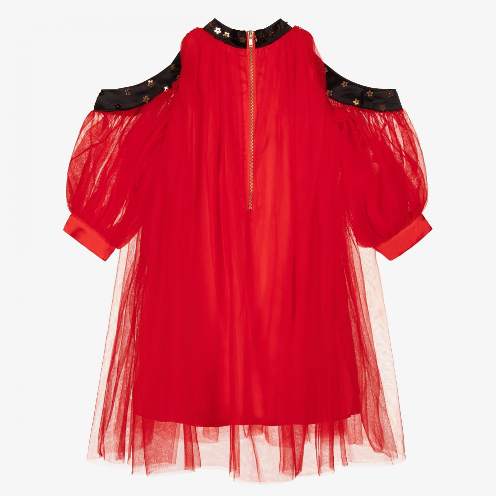 Le Mu-Girls Red Tulle Midi Dress | Childrensalon Outlet