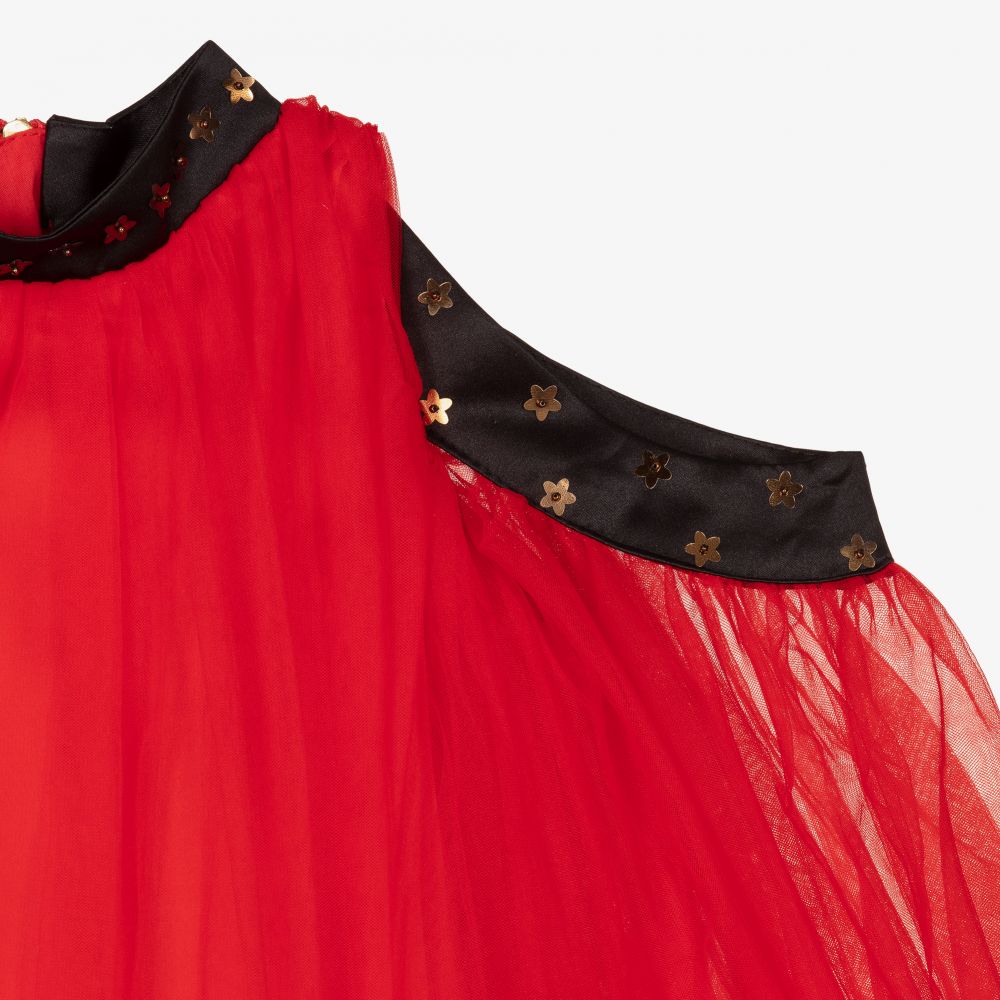 Le Mu-Girls Red Tulle Midi Dress | Childrensalon Outlet