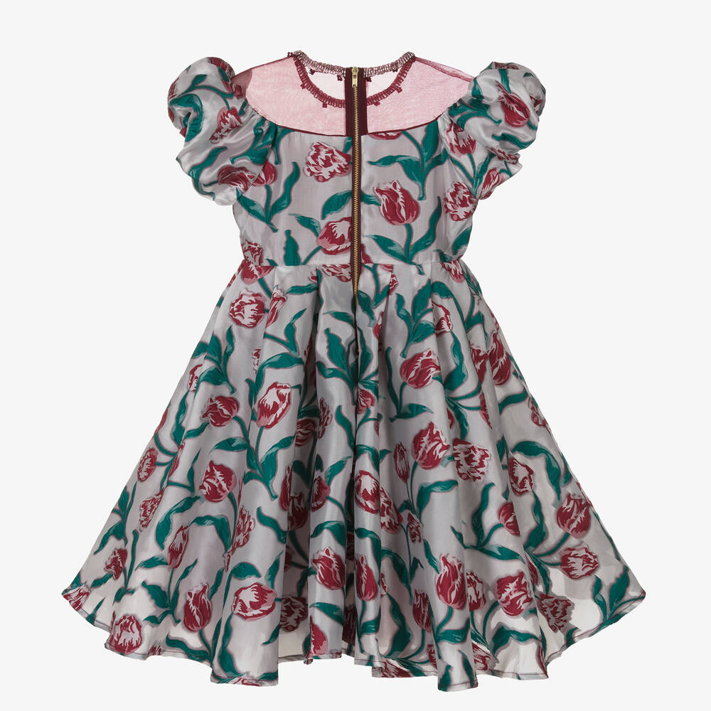 Le Mu-Girls Silver & Red Tulip Dress | Childrensalon Outlet