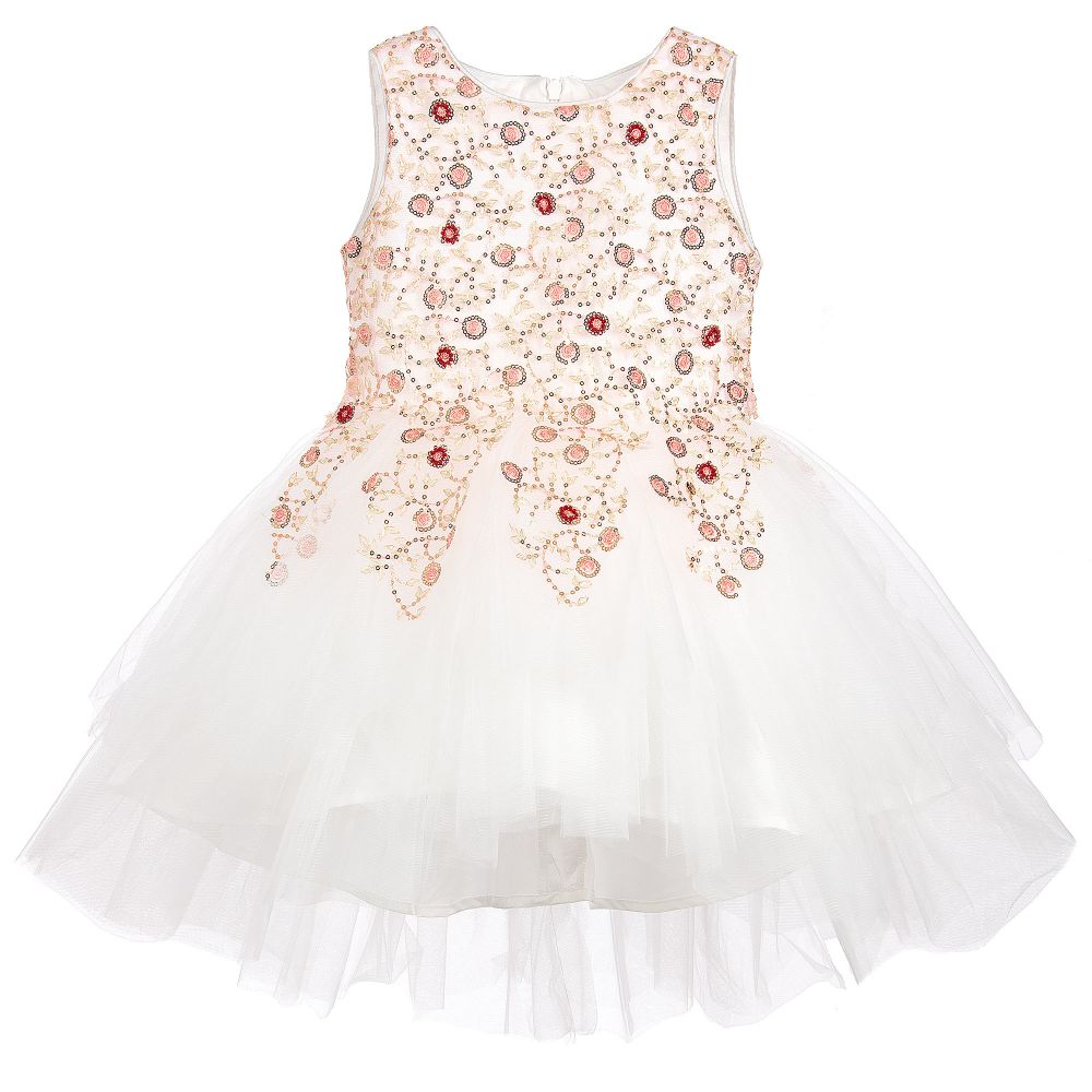 Le Mu - Girls White Embroidered Dress | Childrensalon