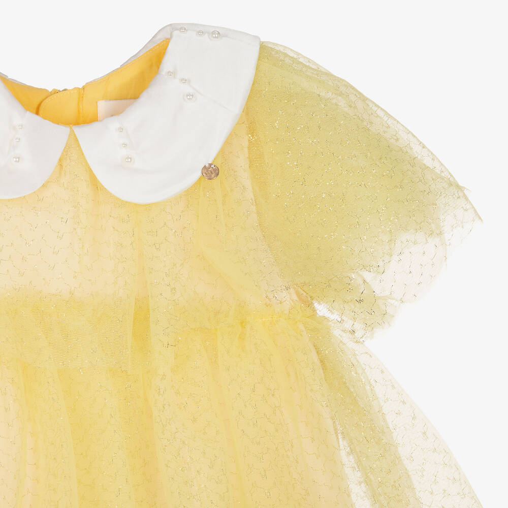 Le Mu-Girls Yellow & Gold Layered Tulle Dress | Childrensalon Outlet