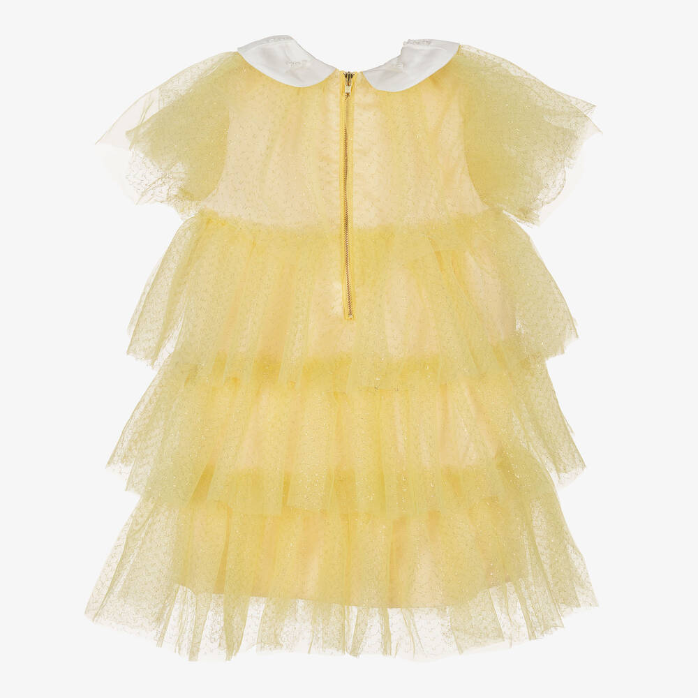 Le Mu-Girls Yellow & Gold Layered Tulle Dress | Childrensalon Outlet