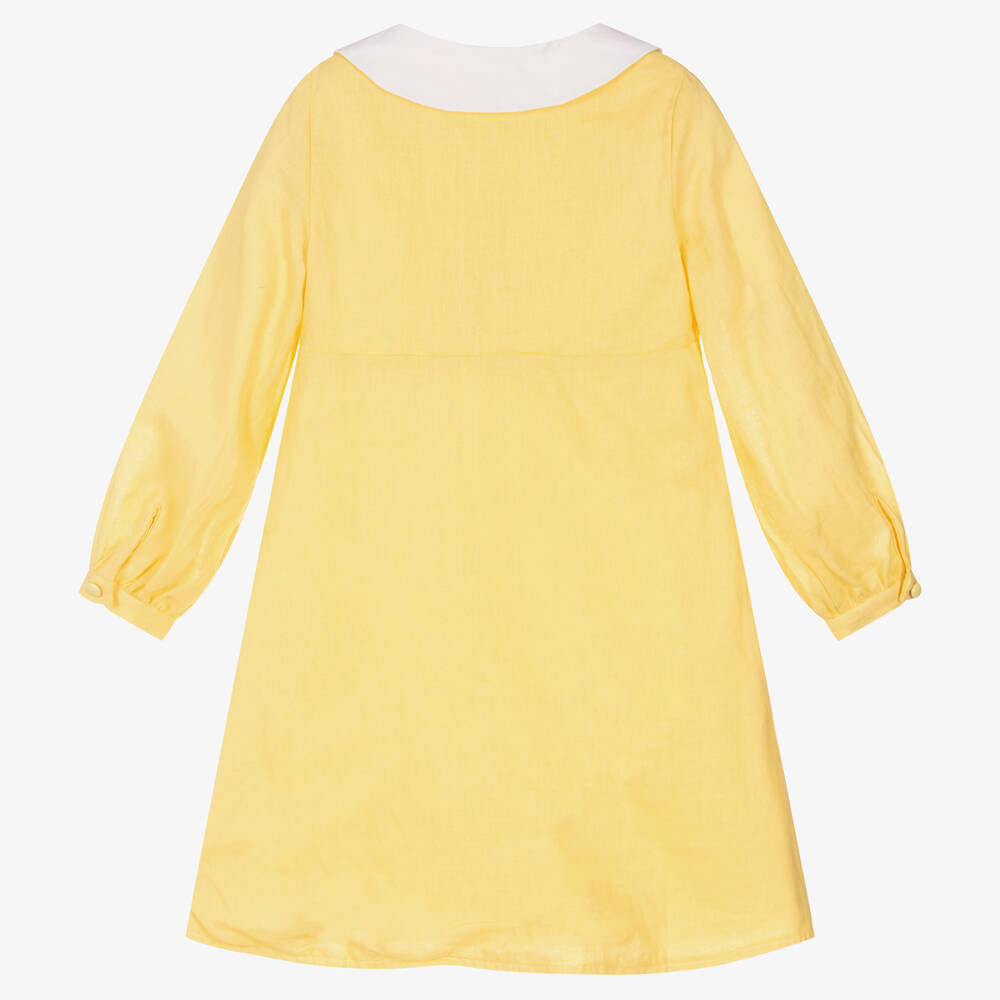 لو مو-Girls Yellow Linen Dress | Childrensalon Outlet
