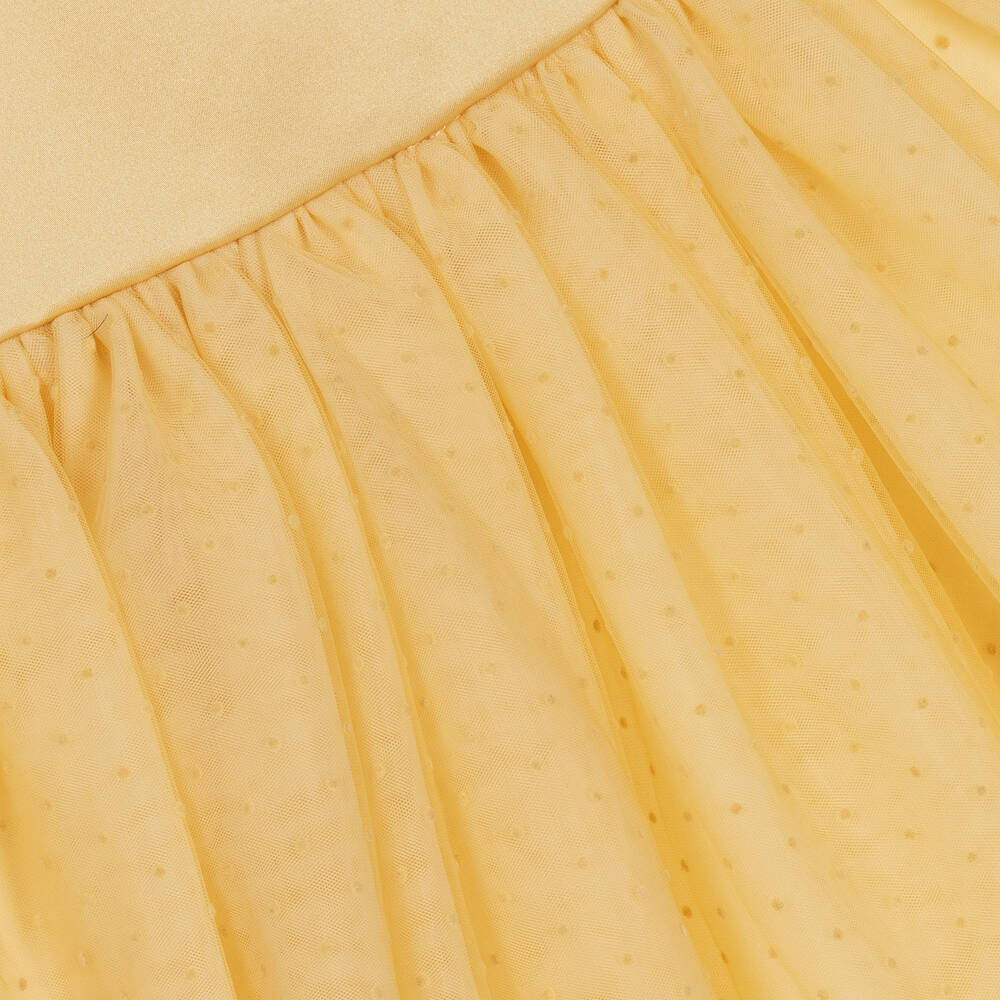 Le Mu-Girls Yellow Polka Dot Tulle Dress | Childrensalon Outlet
