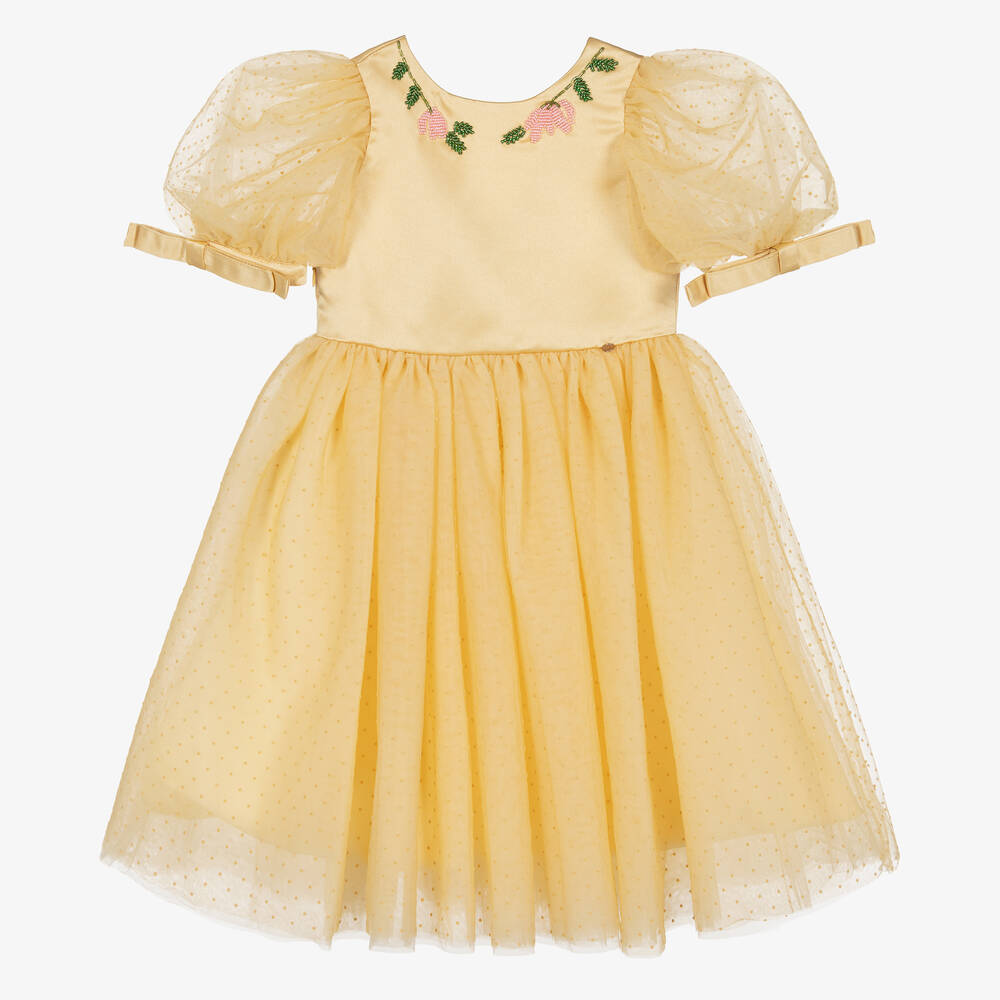 Le Mu-Girls Yellow Polka Dot Tulle Dress | Childrensalon Outlet