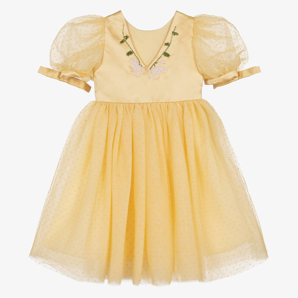Le Mu-Girls Yellow Polka Dot Tulle Dress | Childrensalon Outlet