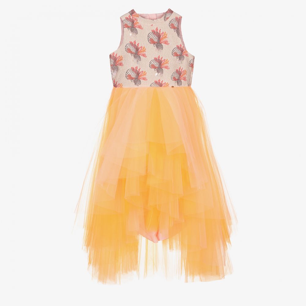 Le Mu - Orange & Pink Jacquard Dress | Childrensalon