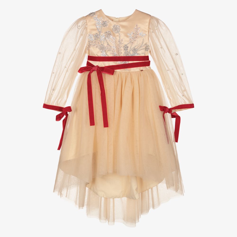 Le Mu - Peach Satin & Tulle Dress | Childrensalon