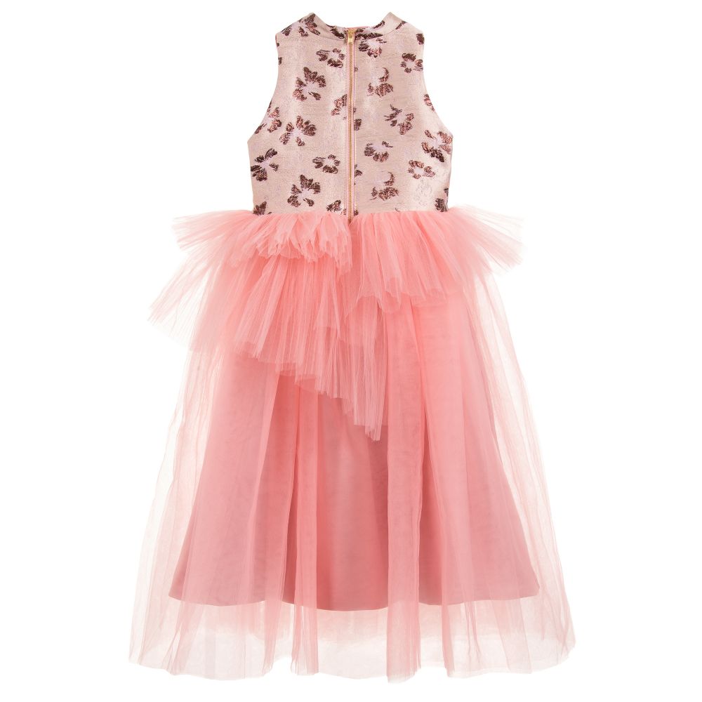 Le Mu-فستان جاكارد وتول لون زهري | Childrensalon Outlet