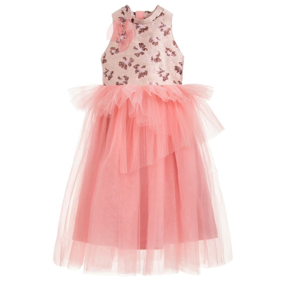 Le Mu - Pink Tulle & Jacquard Dress | Childrensalon
