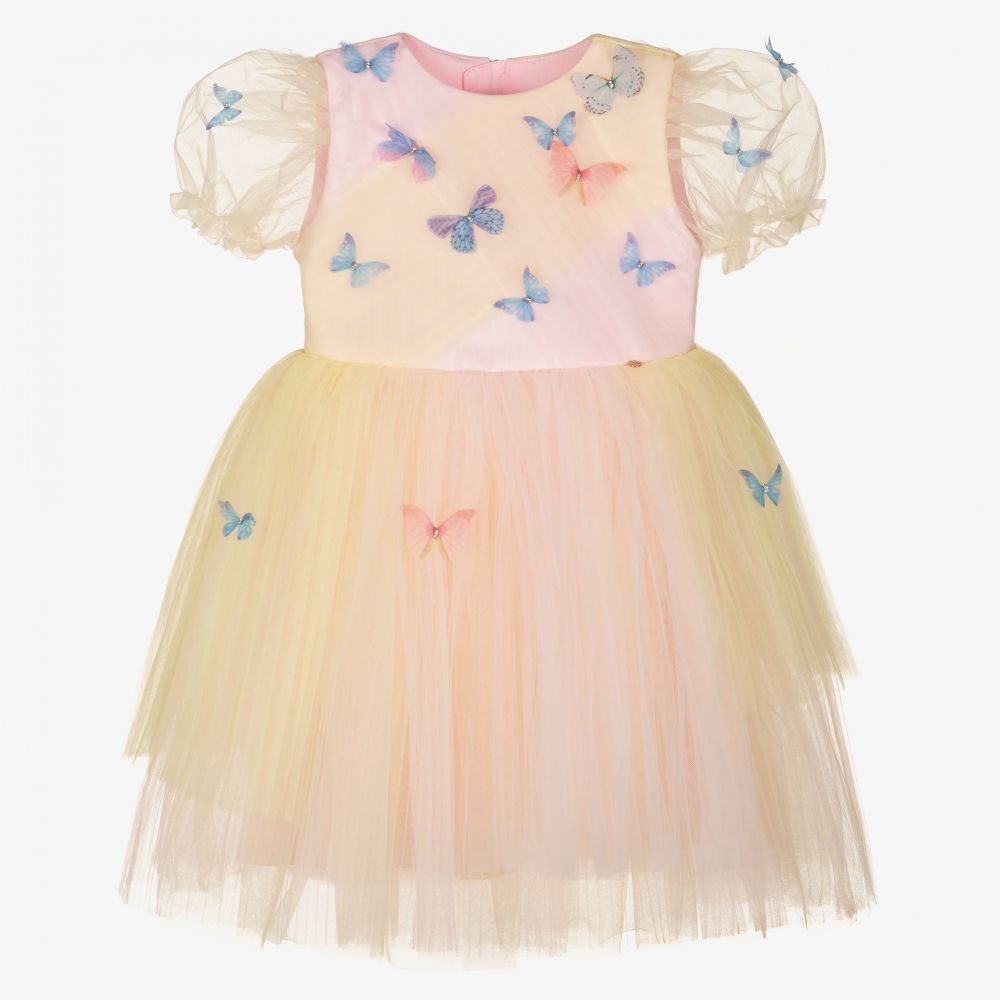 Le Mu - Robe rose et jaune en tulle | Childrensalon