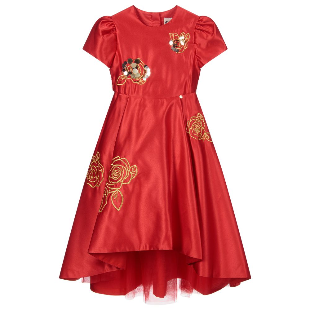 Le Mu-Red & Gold Satin Dress | Childrensalon Outlet
