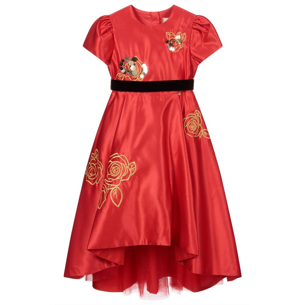 Le Mu - Robe dorée et rouge en satin | Childrensalon