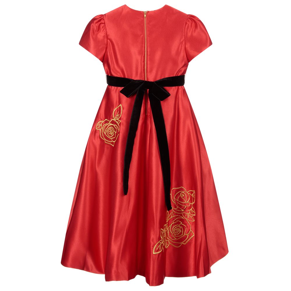 Le Mu-Red & Gold Satin Dress | Childrensalon Outlet