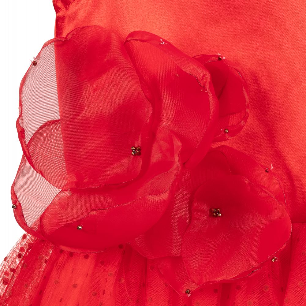 Le Mu-Red Satin & Tulle Dress | Childrensalon Outlet