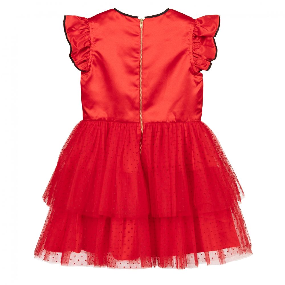 Le Mu-Red Satin & Tulle Dress | Childrensalon Outlet
