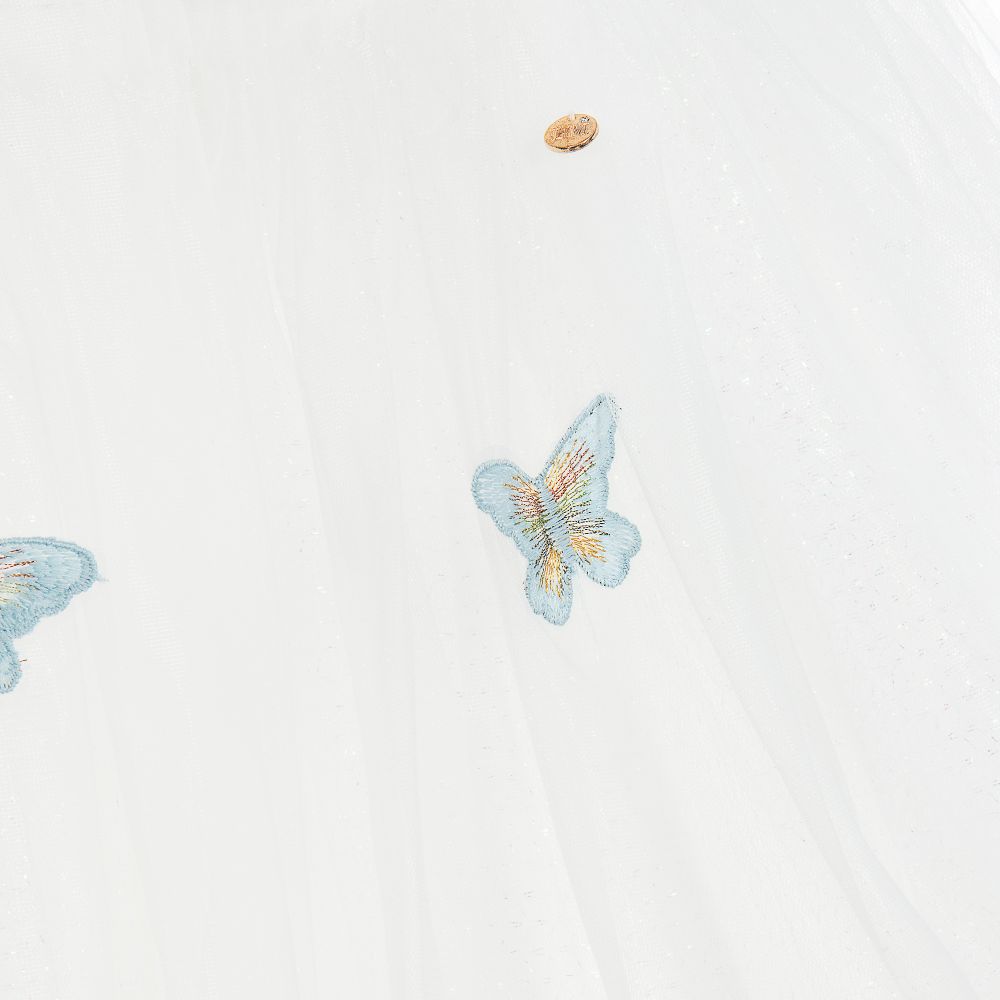 Le Mu-White & Blue Butterfly Dress  | Childrensalon Outlet