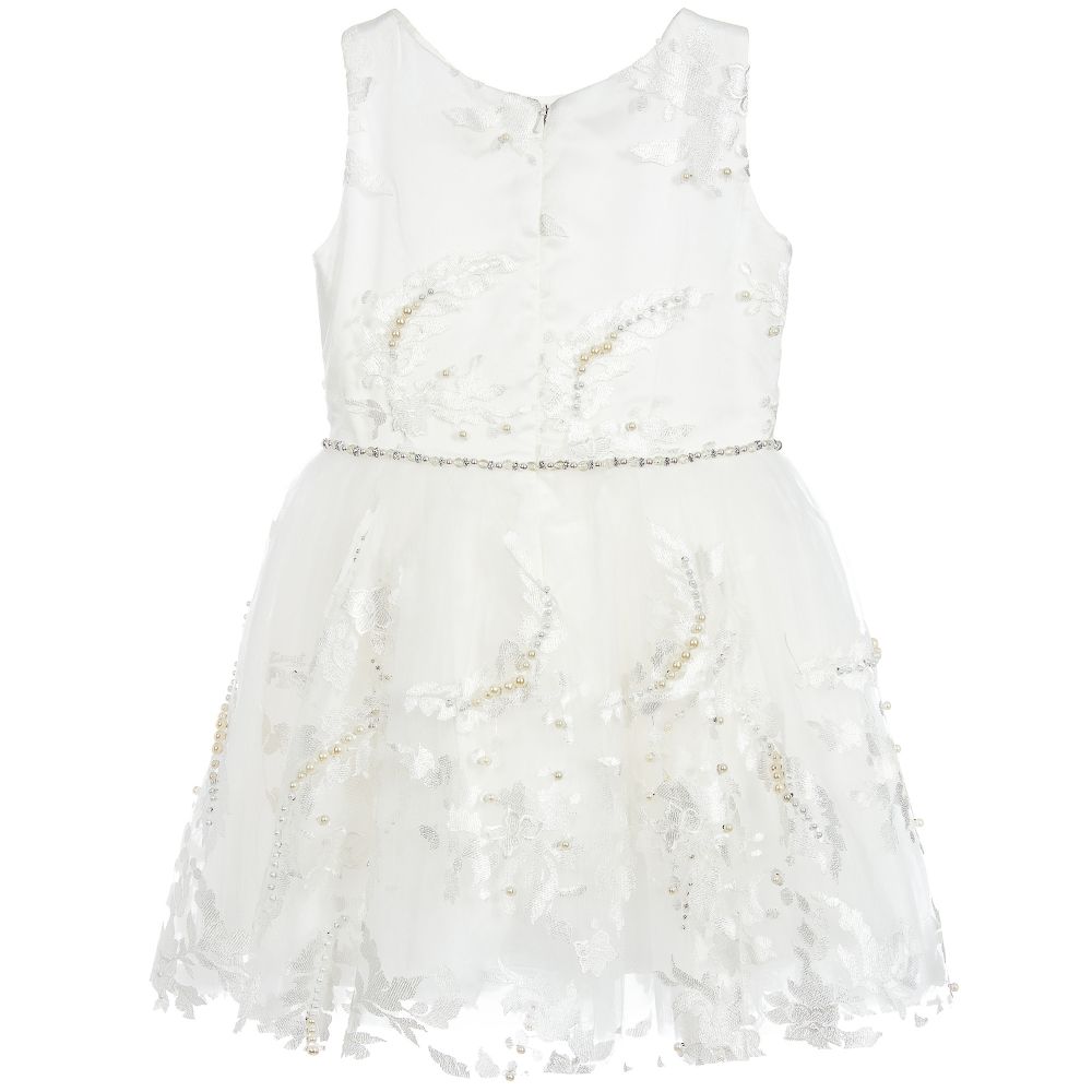 Le Mu-White Embroidered Pearl Dress | Childrensalon Outlet
