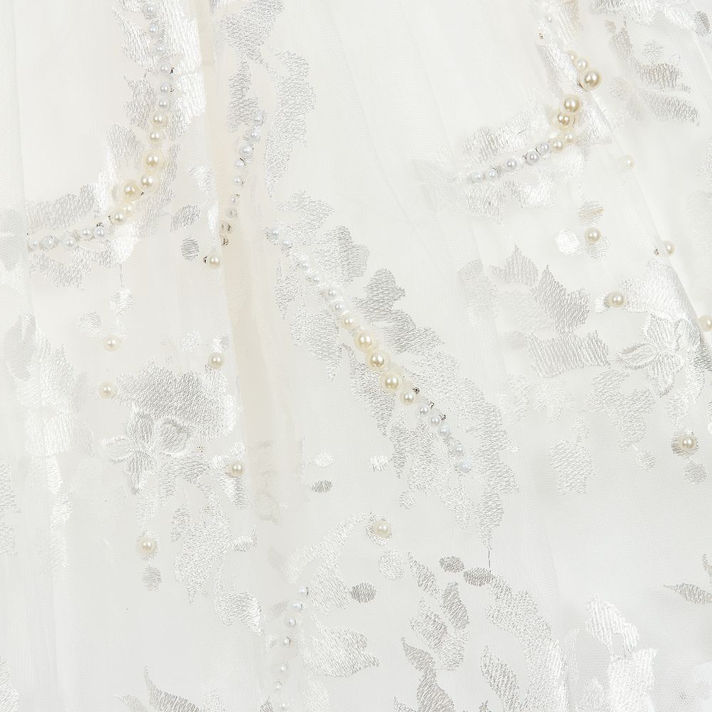 Le Mu-White Embroidered Pearl Dress | Childrensalon Outlet