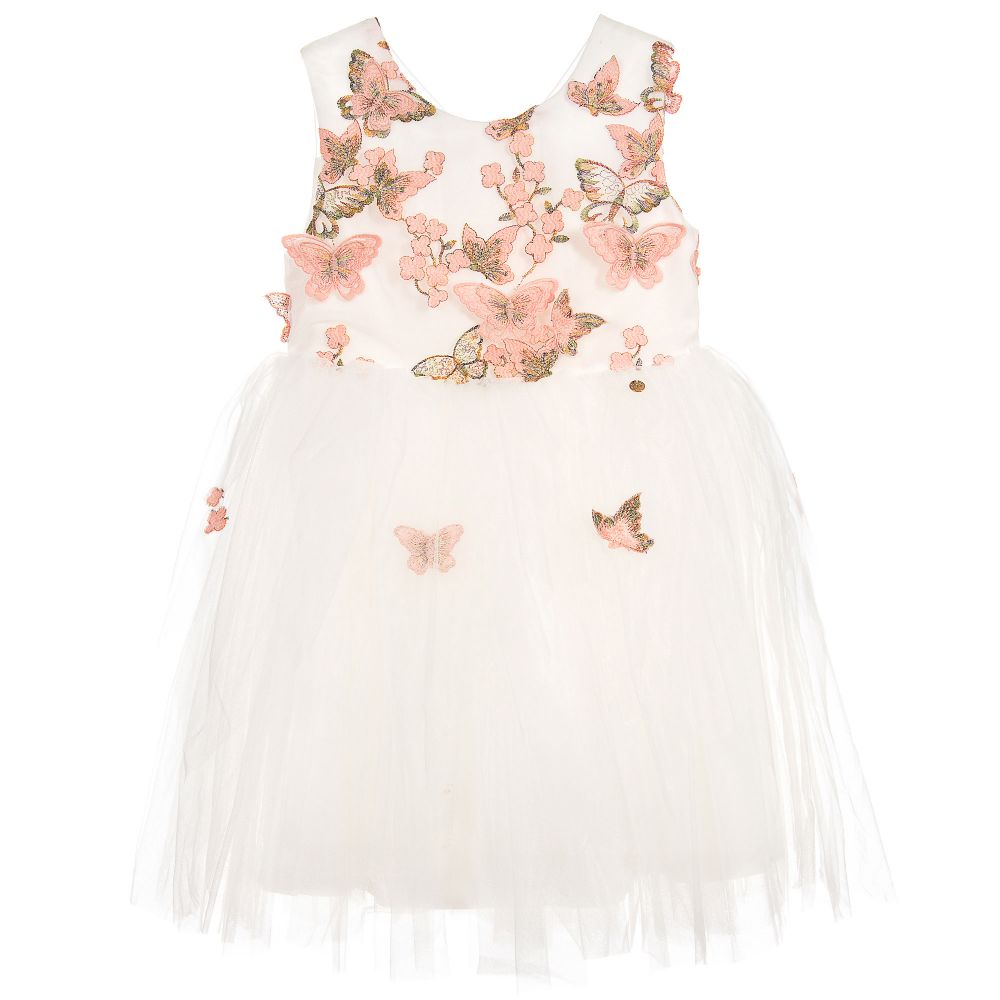 Le Mu - White & Pink Butterfly Dress  | Childrensalon