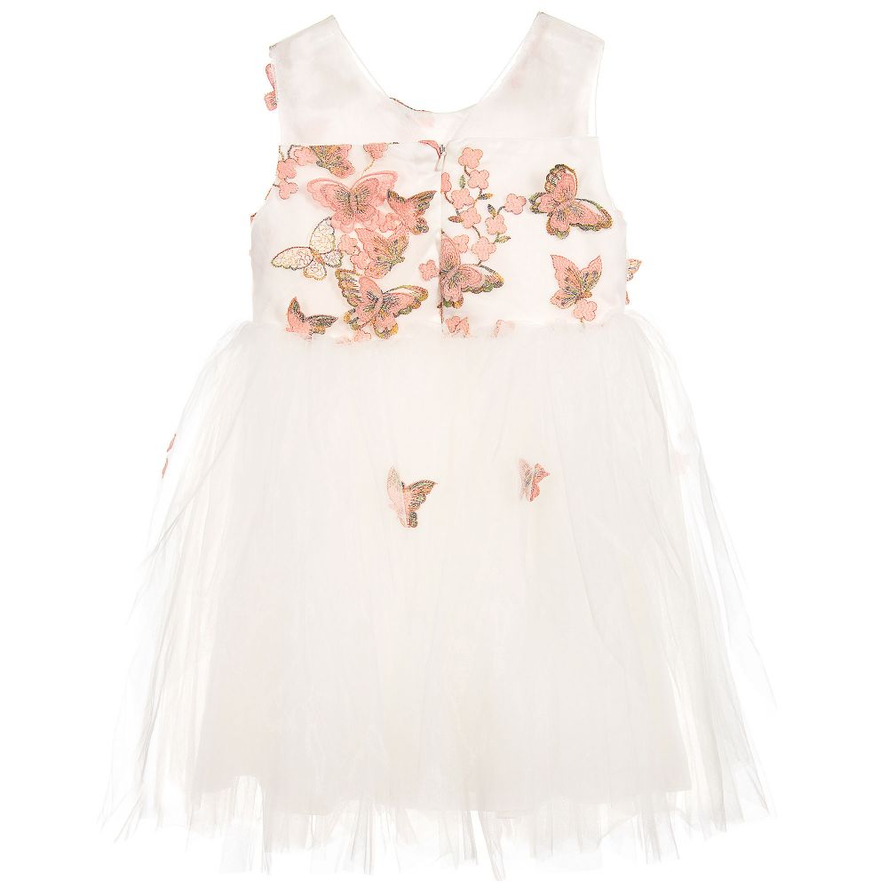 Le Mu-White & Pink Butterfly Dress  | Childrensalon Outlet