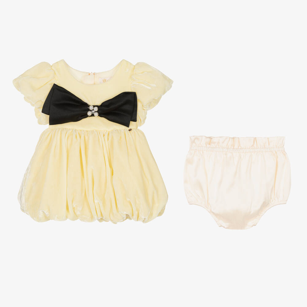 Le Mu-فستان أطفال بناتي مخمل لون أصفر | Childrensalon Outlet