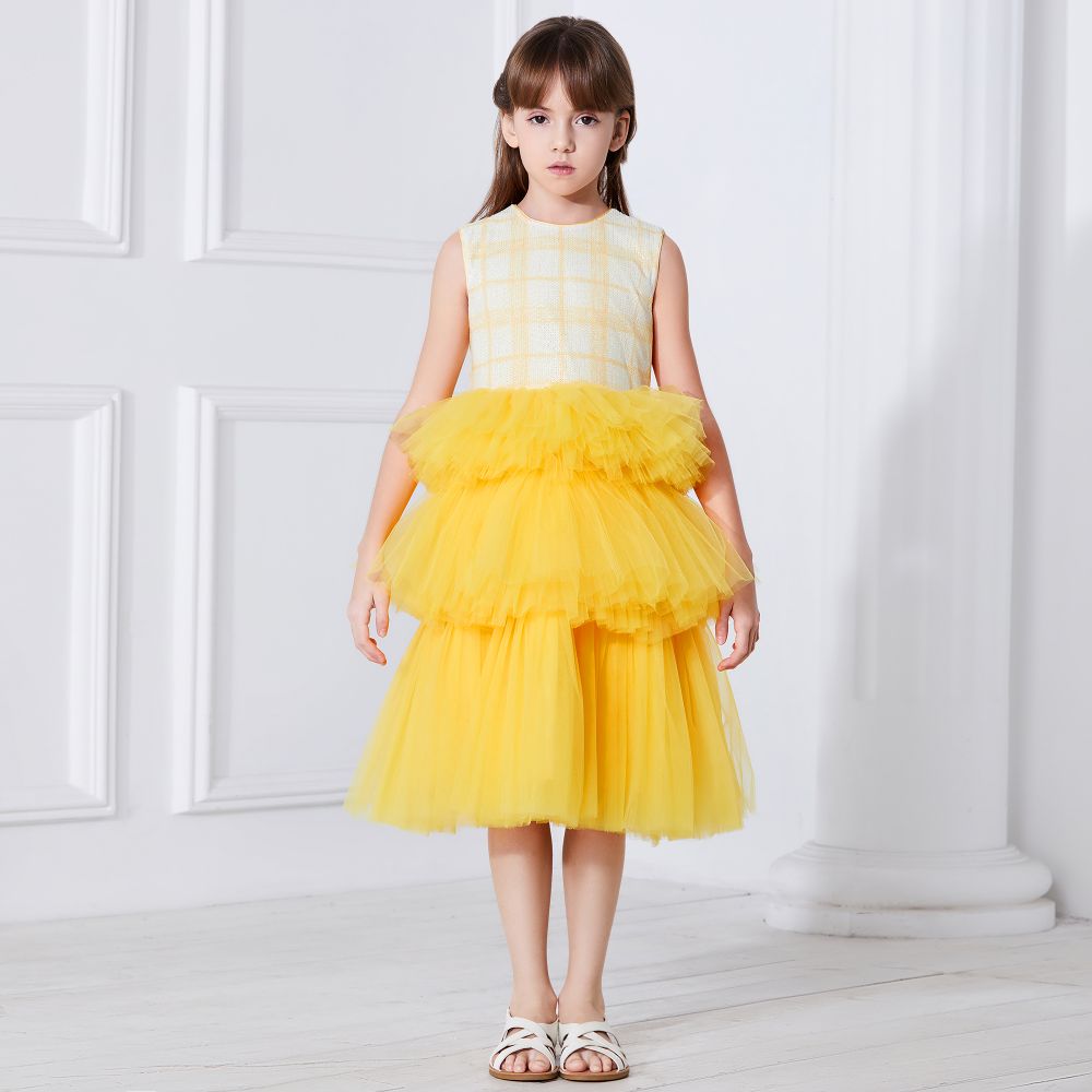 Le Mu - Yellow Sequin & Tulle Dress | Childrensalon Outlet