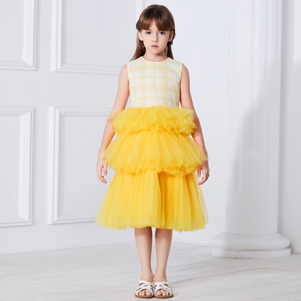 Le Mu Yellow Sequin & Tulle Dress Childrensalon Outlet