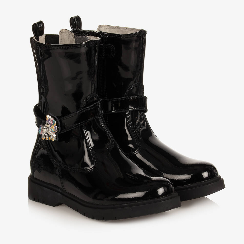 Lelli Kelly - Black Patent Unicorn Boots | Childrensalon