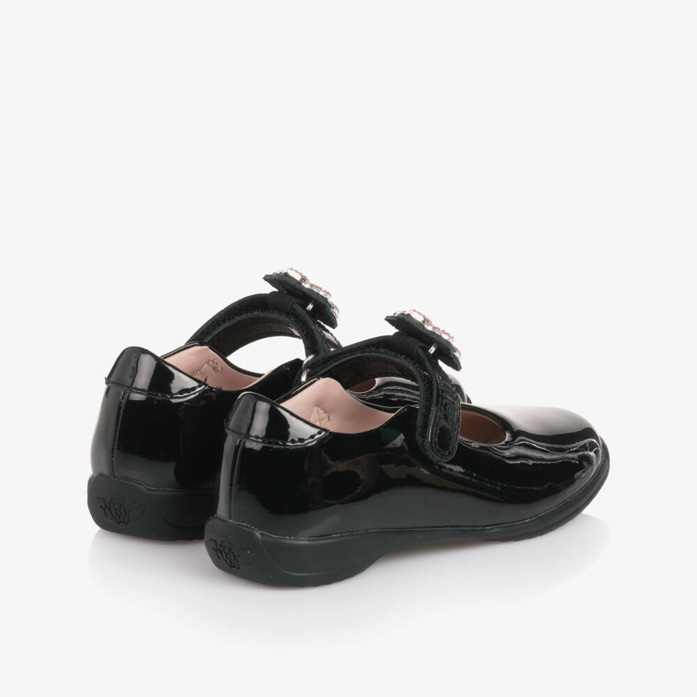 Lelli Kelly-Girls Black Patent Leather Shoes with Pink Diamante Flowers | Childrensalon Outlet
