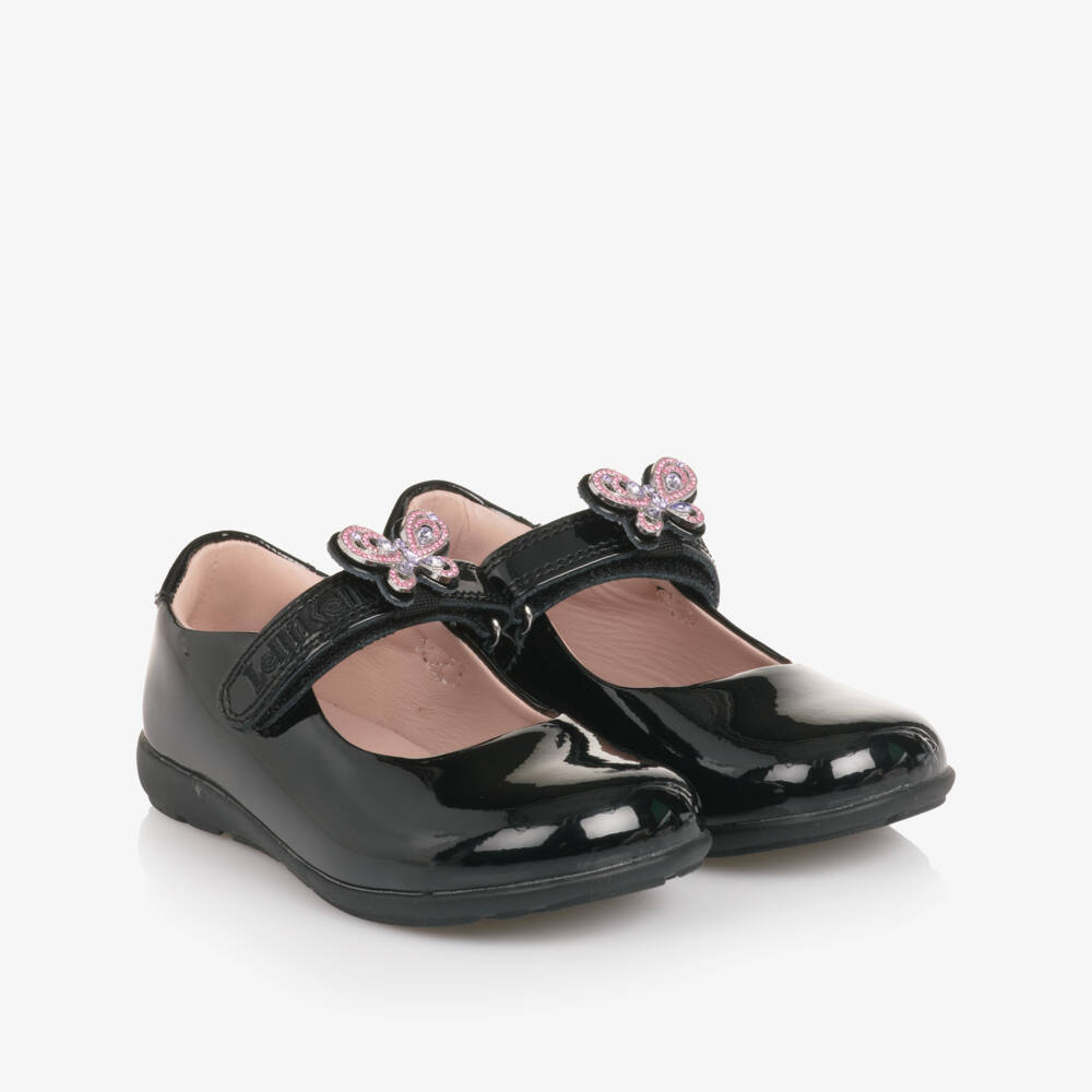 Lelli Kelly-Girls Black Patent Leather Wide Fit Shoes with Diamanté Butterflies | Childrensalon Outlet
