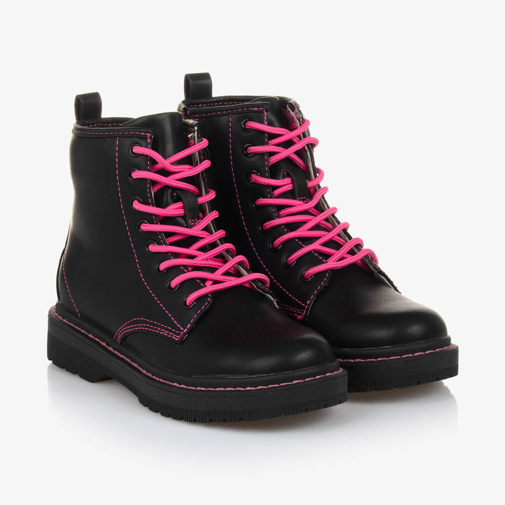 Lelli Kelly - Черные ботинки из искусственной кожи с розовыми шнурками | Childrensalon