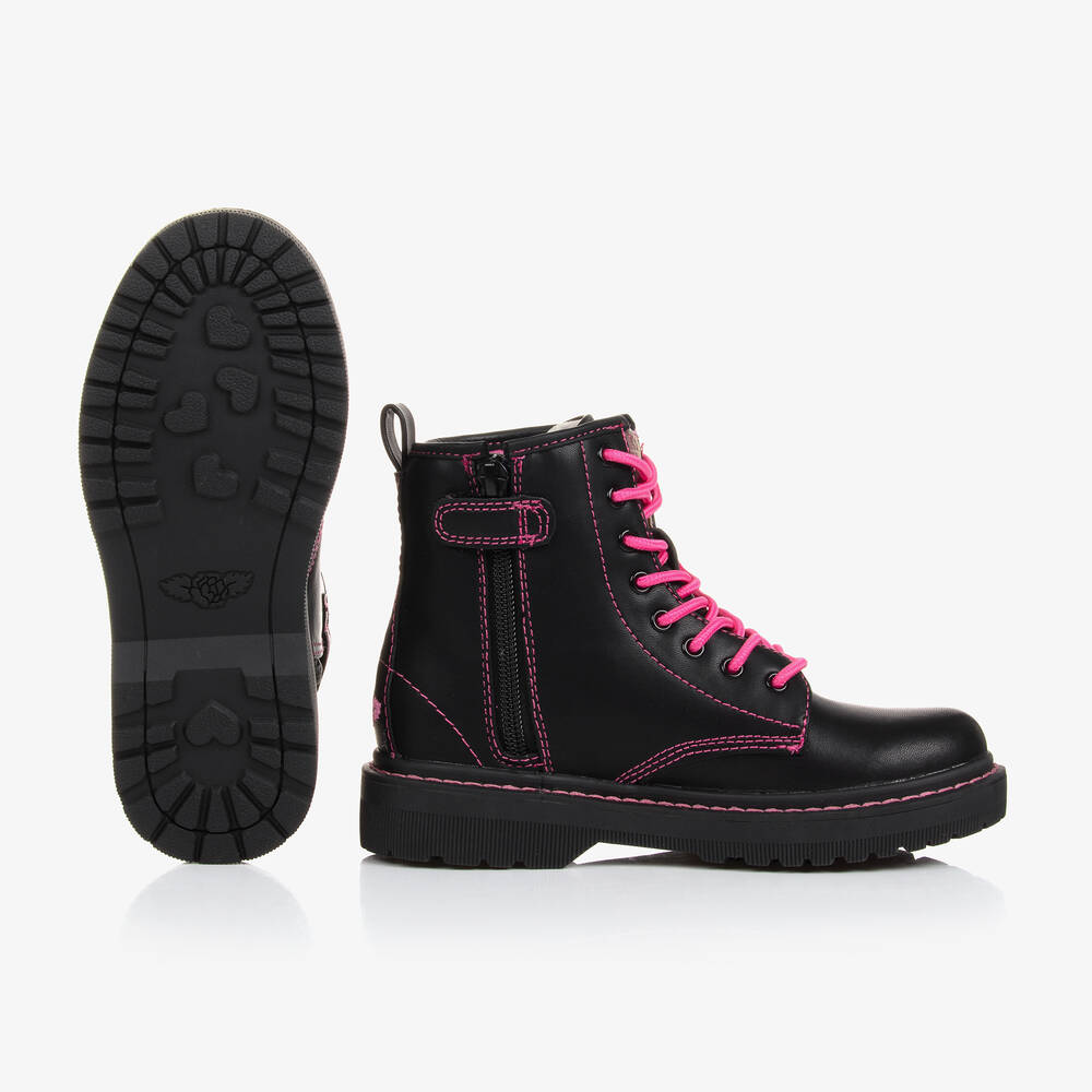 Lelli Kelly-Girls Black & Pink Faux Leather Boots | Childrensalon Outlet