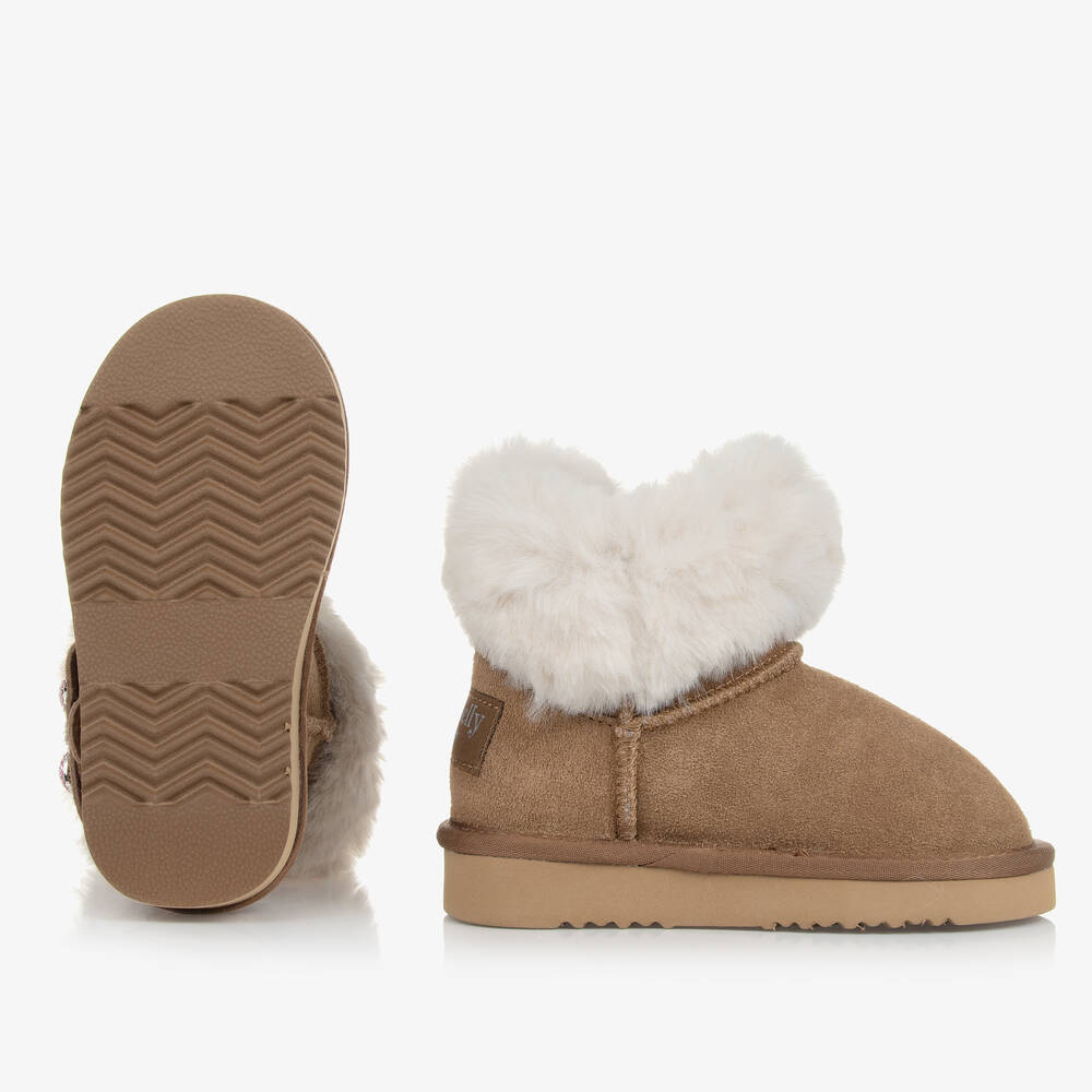 Lelli Kelly-Girls Brown Suede Fur-Lined Bow Boots | Childrensalon Outlet