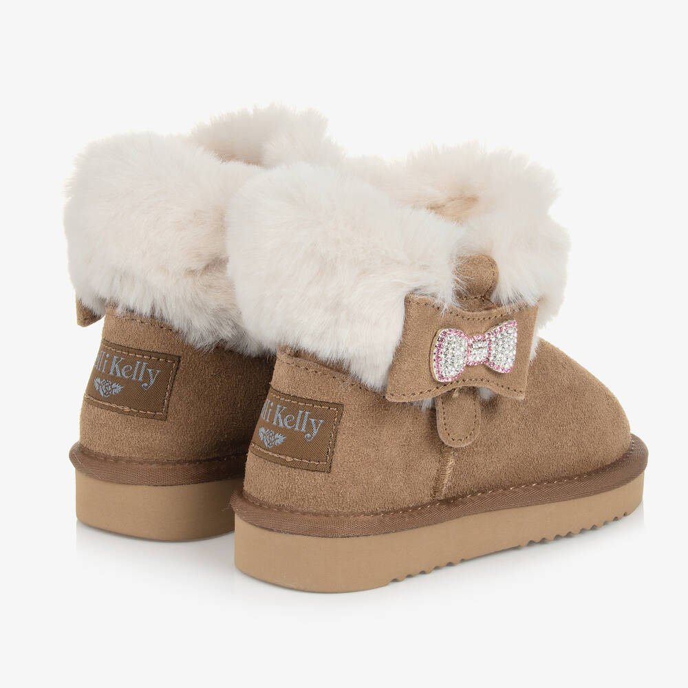 Lelli Kelly Girls Brown Suede Fur Lined Bow Boots Childrensalon Outlet